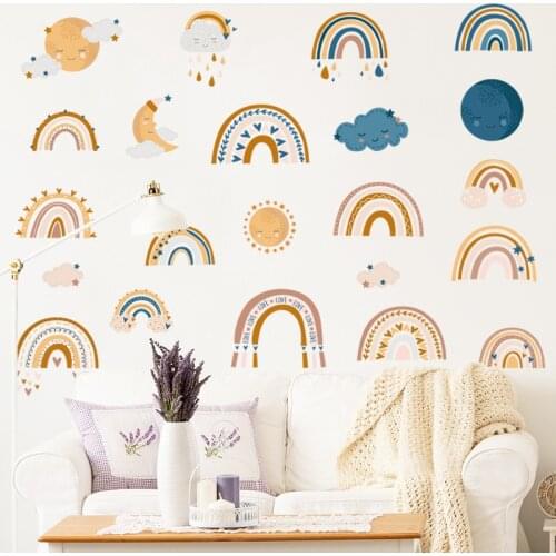 Nordic Rainbow Wall Stickers for Living room Bedroom Removable Vinyl Kids Room Nursery Decoration Decals Home Decor Art Murals
