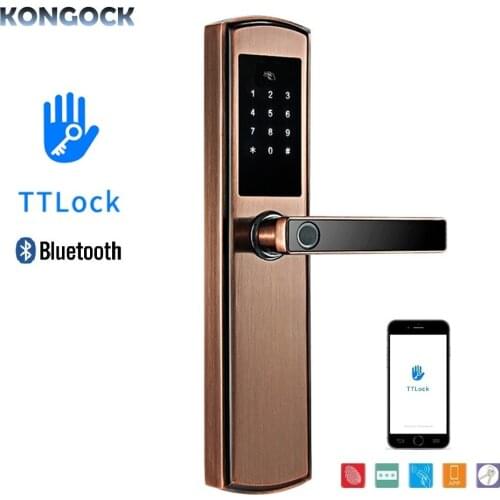 Bluetooth APP biometric Fingerprint Smart door lock, remotely E-keys and IC Card or password access with emergency key TTLOCK