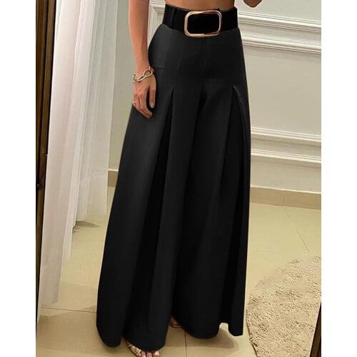 Women Elegant High Waist Wide Leg Pants 2021 Spring Autumn Vintage Flare Trousers Casual Solid Pantalon Female Harajuku Pants