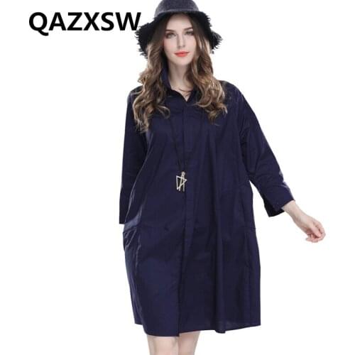 2019 New Spring Dress Autumn Seven-quarter Sleeve Fashion Trendy Casual Temperament Large Size Loose Solid Womens Dresses ZW029