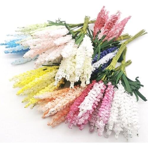 1 Bundle Artificial Flowers Romantic Provence Lavender Plastic Wedding Decorative Vase for Home Decor Grain Christmas Fake Plant