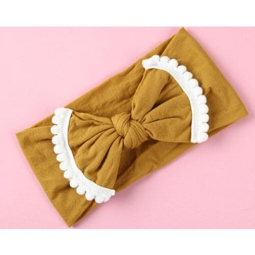 120 pcs/lot, Pom pom Bow Nylon headband, Knot Bow Wide Nylon Head wraps, Girls Hair Accessories