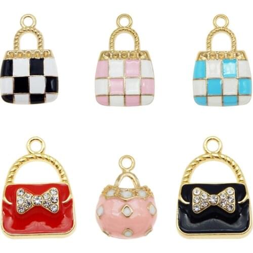 6pcs Mix Enamel Women Bag pendant Charms Bow Necklace Jewelry Making DIY Charms Bracelet Earring keychain Party Dec Crystal Gift