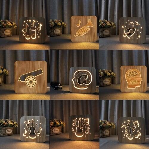 Acecorner LED USB Night Light Wooden Musical Instrument Rocket Lamp Novelty Kid Bedroom 3D Decoration Table Lights Child Gift