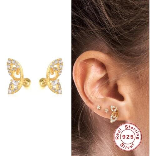 GS 925 Sterling Silver Unique Half Butterfly Stud Earrings For Women Dainty Zircon Left Right Wing Ear Studs Party Jewelry