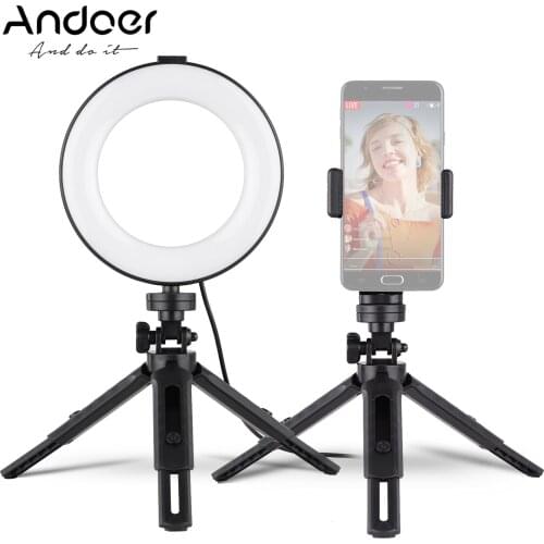 Andoer 6 Inch USB Ring Light Fill Light Kit with Tripod Stands Phone Holder Remote Shutter for Smartphone Live Photography