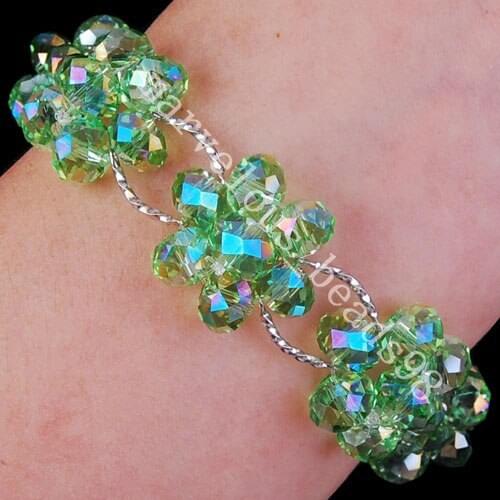 Free Shipping Fashion Jewelry Green Faceted Crystal Beads Stretch Bracelet 7" FG2369