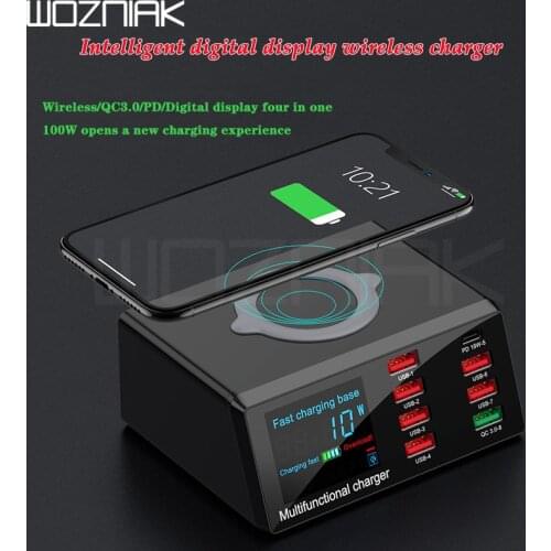 WOZNIAK LCD Digital Display Fast Charger 8 Port USB Wireless Charging Dock QC 3.0 Charger For iPhone repair