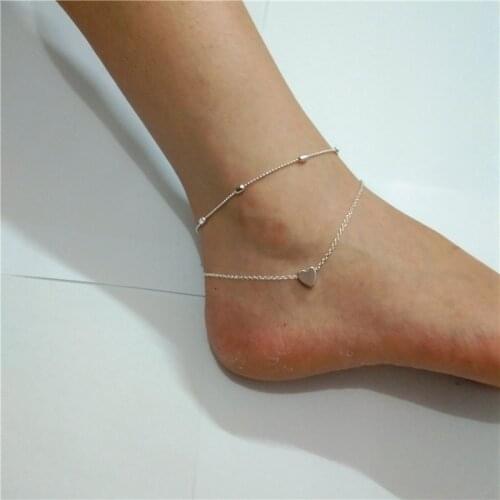 Tiny Heart Anklets For Women Barefoot Crochet Sandals Foot Beach Jewelry Layered Ankle Bracelet For Leg Delicate Foot Chain
