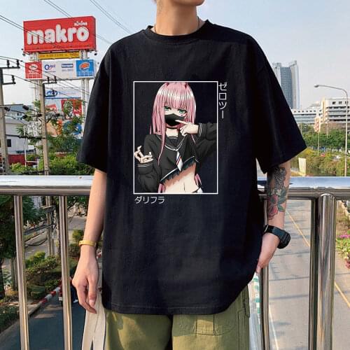 2021 Zero Two Graphic Tee Anime Oversize Mens T-shirts Harajuku Short Sleeve Summer Tops Cotton Clothes Women Gothic Tshirt