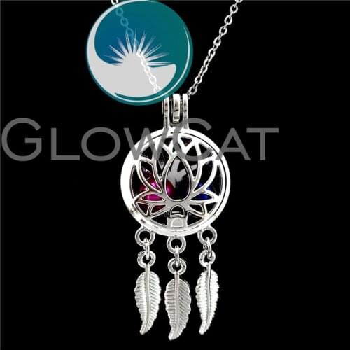 K731 Dreamcatcher Lotus Beads Cage Pendant Essential Oil Diffuser Stone Pearl Cage Locket Necklace Kids Friends Gift