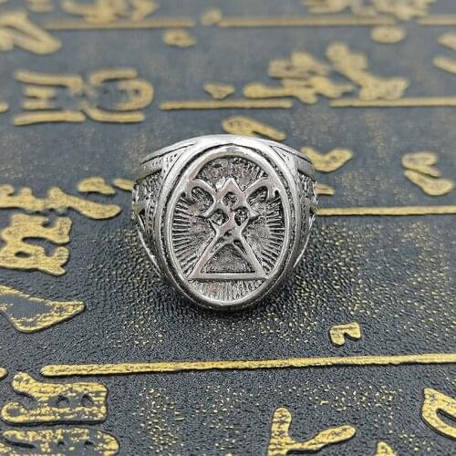 DUTRIEUX Sigil of Lucifer Stainless Steel Signet Ring Seal of Satan Biker Rings Gothic Occult Unisex Jewelry