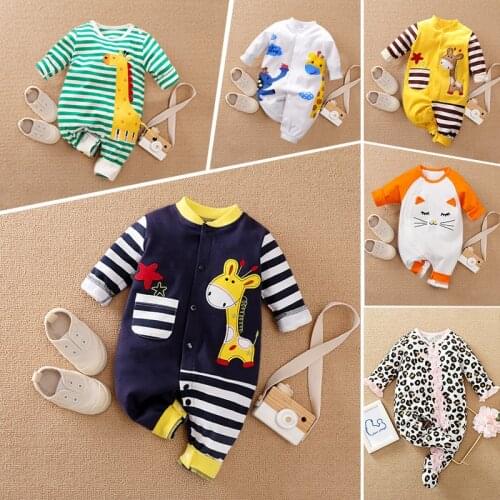 Newborn Baby Jumpsuit Cartoon Giraffe Cute Striped Style Romper