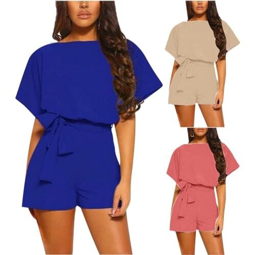 Women Casual Jumpsuits Vintage Summer Loose Overalls Wide Leg Pant Lace Up Shorts Pants Rompers Short Sleeve Playsuits pantalon