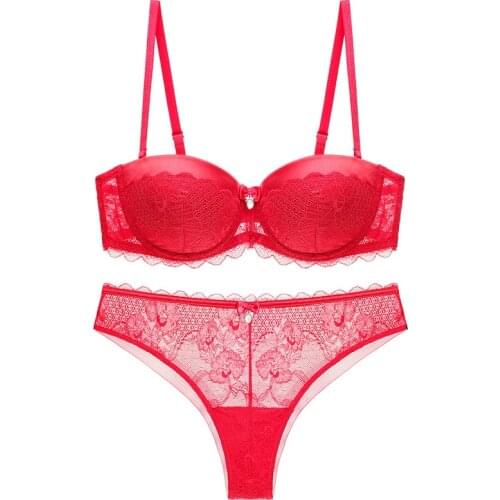 Bra Set Women Push Up Brassiere Demi Cup Underwire Bow Decoration Convertible Straps Thong Lingerie Women For Bride