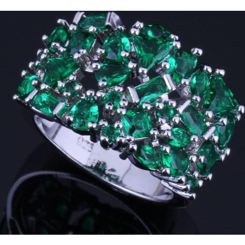 Royal Green Cubic Zirconia Silver Plated Ring V0581