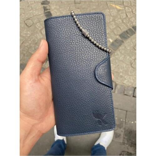 Karali Leather Phone Compartment Navy Blue Genuine Leather Wallet-zircon Bracelet Gift