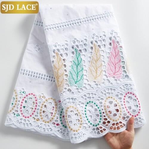 SJD LACE African Cotton Lace Fabric With Eyelet Swiss Voile Lace In Switzerland 2021Dubai Style For Everyone Dress Sewing A2289