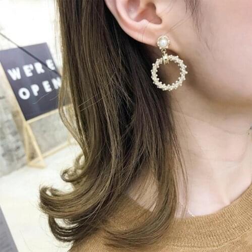 LATS Pearl Circle Earrings Long Retro Earrings for Women 2020 Geometric Dangle Earring Female Elegant Jewelry