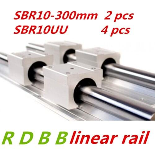 2pcs SBR10 300mm linear rail support with 4pcs SBR10UU linear guide auminum bearing sliding block cnc parts