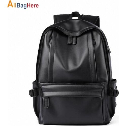 Man Black Laptop Backpack PU Waterproof Fashion Boys Schoolbags Sports Large Capacity USB Charging Functional School Travel Bags