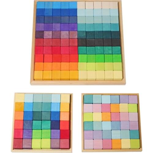 Set of 36pcs Big Size Rainbow Stacking Cube Blocks Basswood Pastel Cubic Mosaic Brick Baby Montessori Toy Kids Wooden Toys