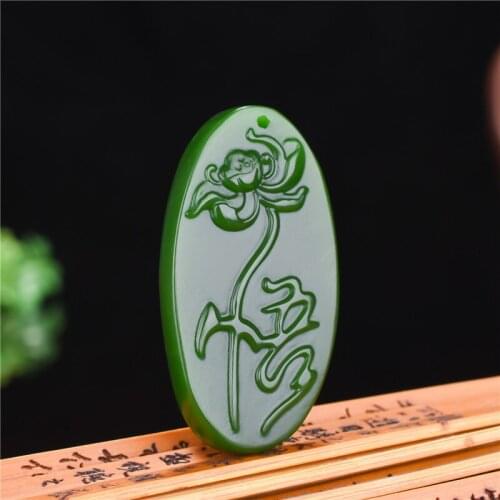 Natural Green Jade Lotus Flower Pendant Necklace Chinese Hand-carved Charm Jadeite Jewelry Fashion Amulet Gifts for Women Men