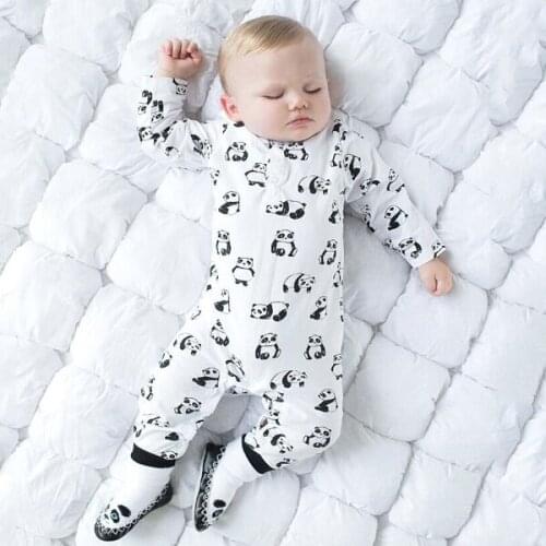 Autumn Cute Newborn Baby Boys Romper Pajamas Panda Printed O-Neck Baby Long Sleeve Jumpsuit 0-24 Months Infant Night Clothes