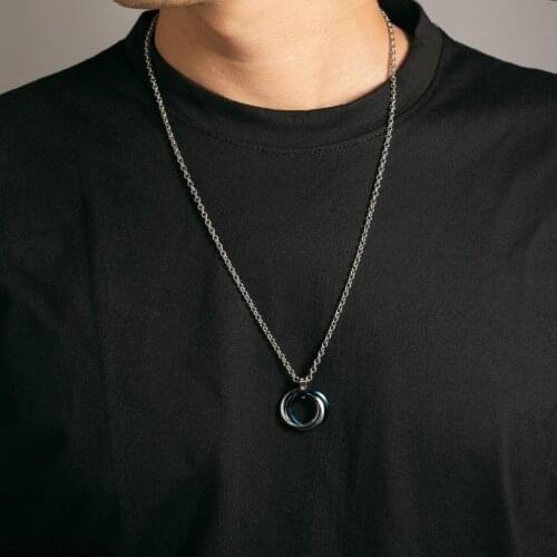 Mens Three Circles Titanium Steel Pendant Necklace Personality Three Circle Necklace Punk Hip Hop Jewelry for Unisex Party Gift