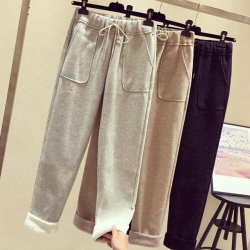 Real photo 100%Autumn Winter Casual Pants 3XL Plus Size Women Clothing Fashion Loose Drawstring waist Plus Velvet Thick Pants