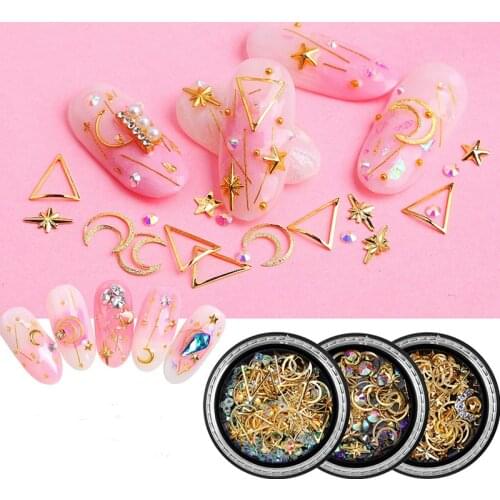 RIKONKA 1 Box Gold Metal Nail Decoration Diamond Mixed Irregular Shape Jewelry Nail Decoration 3D Nail Rhinestone Rivet
