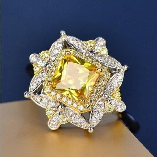 WYJZY Luxury yellow zircon ladies engagement ring classic ladies exaggerated micro-inlaid zircon fine jewelry