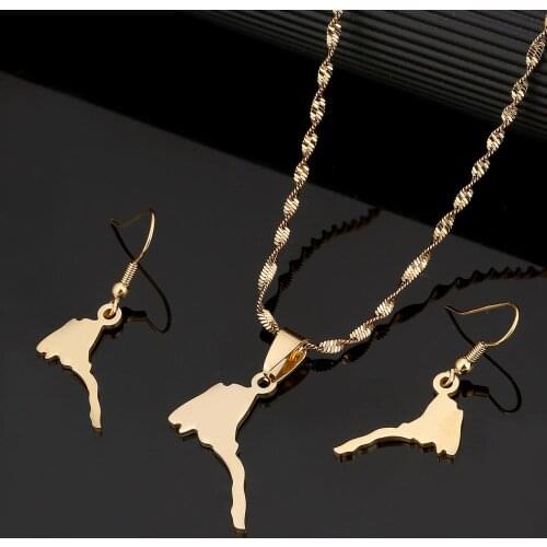 Stainless Steel Small Size Smooth Eritrean Map Pendants Necklace Earrings Gold Color Eritreans Charm Jewelry Set