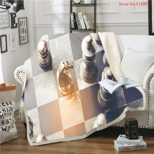 Chess Blanket Kids Gift Sherpa Fleece Blanket Office Travel Warm Blanket Soft Bed Cover Teen Nap Blanket Home Bedspread Blanket