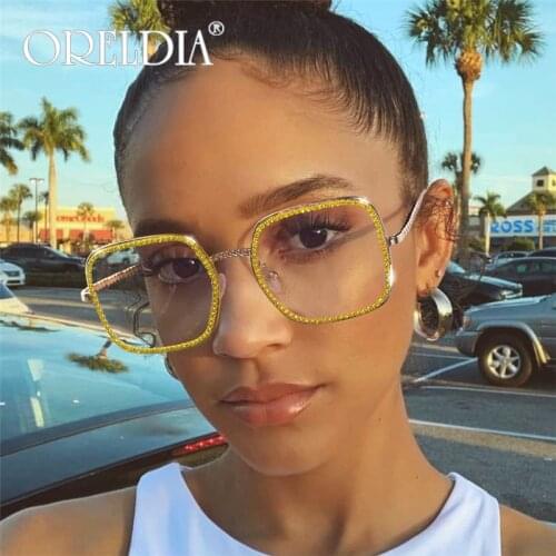 Fashion Oversized Rhinestone Sunglasses Women Brand Designer Shades Sun Glasses Men Vintage Metal Clear Lens Eyewear UV400 Oculo