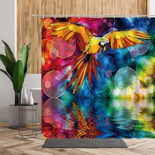 3D Art Animal Pattern Bathroom Shower Curtain Parrot Bath Screen Waterproof Modern Home Decoration Fabric Curtains Set 240x180cm
