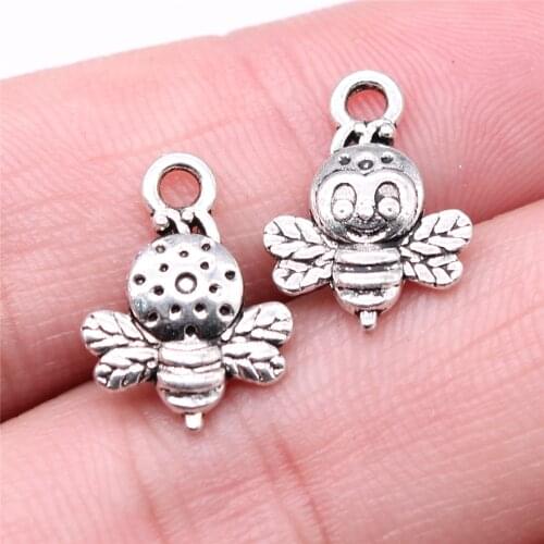 WYSIWYG 10pcs 11x16mm Cute Little Bee Charms Pendant For Jewelry Making Antique Silver Color Alloy Charms