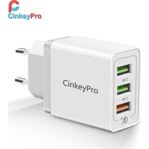 CinkeyPro 3-Ports USB Charger Quick Charge 3.0 12V/1.5A 9V/2A Fast Charging for Samsung iPhone iPad Wall Mobile Phone Adapter