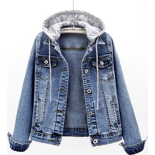 2020 Blue Denim Jackets Fashion Detachable Hooded Women Korean Short Coats Single-breasted Female Denim Casual Clothes Outerwear