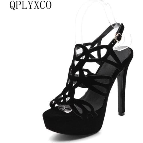 QPLYXCO Plus Summer Patent leather Sandals shoes woman Sexy Big Size 33-43 High Heels (13CM) wedding Party women shoes K34812