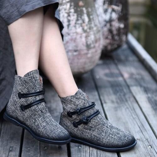 Artmu Original Retro Folk Style Ankle Boots 2018 New Hemp Women Boots with Flat Soles Handmade Fall and Winter Boots 268-5