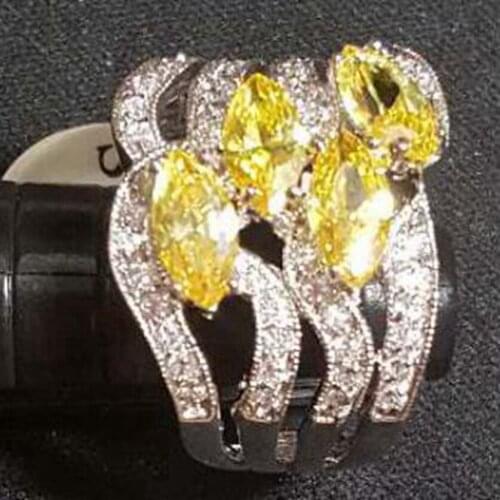 Fleure Esme vintage luxury Wedding rings Jewelry for women christmas gifts Champagne Cubic Zirconia Rhodium Plated R410 size 7 8