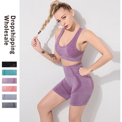Women Short Sleeve Sport Set 2 Piece Vital Seamless Sport Suit Gym Clothes Fitness Crop Top Shirt High Waist Shorts Sportswear
