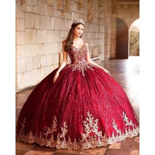Burgundy Quinceanera Dresses Ball Gown Sweetheart Appliques Puffy Cheap Sweet 16 Dresses