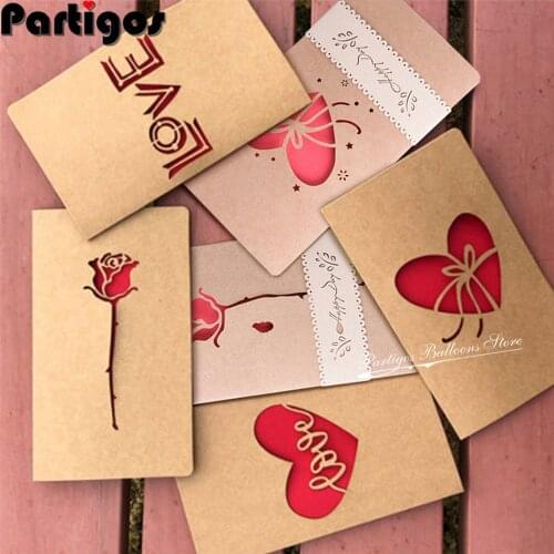 1pcs Valentines Day Love hollow greeting card envelope Kraft paper Heart Rose Thanksgiving birthday card holiday blessing Card