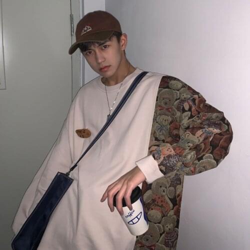 2021 Mens Stitching Color Pullover Fashion Trend Hoodies Cotton Solid Color Coats Casual Loose Clothes Sweatshirts Size M-XL