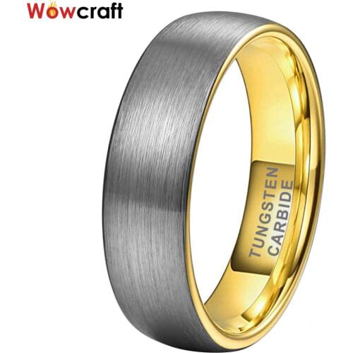 6mm Gold Tungsten Wedding Band for Women Brushed Engagement Tungsten Jewelry Rings Comfort Fit Domed