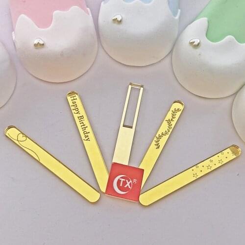 1pc Acrylic Cake sicle Stick Cake Topper Mirror Gold Ice Cream Stick Wedding CupcakeTopper Birthday Party Cake Decoration