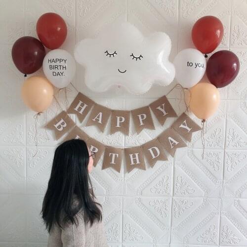 Foil Smile Cloud Burlap HAPPY BIRTHDAY Banner 1st 2nd Flag Latex Custom Balls Helium Baby Girl Birthday Party Decor Supplies