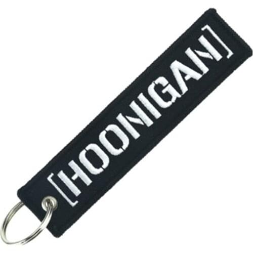 HOONIGAN racing car key chain black bottom white embroidered motorcycle car key chain gift pendant lovers backpack pendant